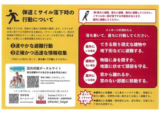 弾道ミサイル落下時の行動等の画像